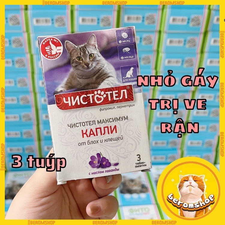 NHỎ GÁY CHISTOTEL CHỐNG VE RẬN CHO MÈO AN TOÀN NHẬP NGA GIÁ CỰC RẺ