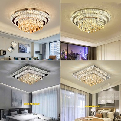 Đèn trần MONSKY GALOC pha lê 3 màu ánh sáng loại 60(cm),80cm cao cấp trang trí phòng khách phỏng ngủ