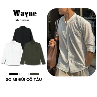 Áo Sơ Mi Cổ Tàu Nam Vải Đũi Thoáng Mát, Form Rộng Dài Tay Kiểu Dáng Basic Phong Cách Hàn Quốc