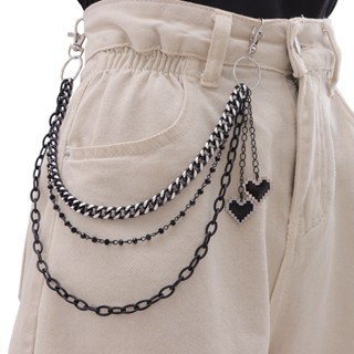  Vòng dây xích đeo thắc lưng quần váy nam nữ 3 lớp trái tim đen huyền bí 