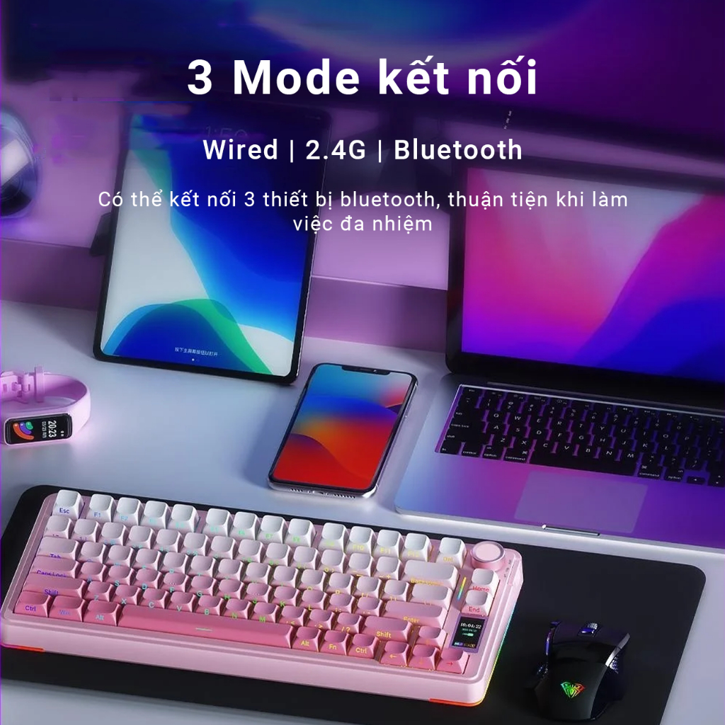 [AULA S75 Pro] Bàn phím cơ AULA S75 Pro - Núm xoay và màn hình 1.14 - 3 Mode kết nối - BH 12T | BigBuy360 - bigbuy360.vn