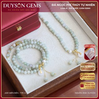 Vòng tay ngọc phỉ thúy tự nhiên Type A quấn 3 vòng màu xanh lục táo Hồ Lô mix Khấu Bình An Duyson Gems LTPT27