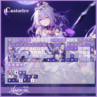 Keycap Honkai: Star Rail Castorice thick PBT xuyên led in dyesub 5 mặt 133 phím anime layout keycaps Genshin Impact