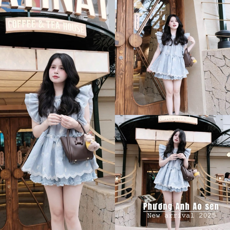 𝑫𝒊𝒍𝒚𝒔𝒉𝒐𝒑𝟎𝟖 (FREE SHIP) Set thô kẻ phối hoa tay cánh tiên dày dặn phối bèo