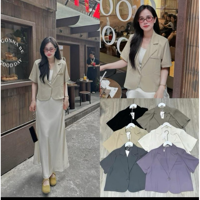 N5 - Áo blazer nữ boiling cộc tay dáng lửng hàng QC