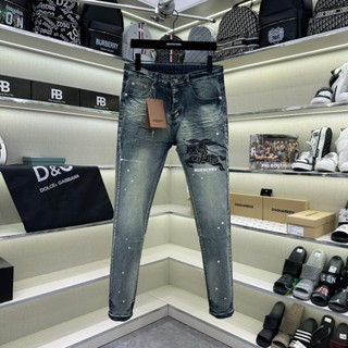 Quần jean BOY Phố nam BBR xanh trơn wash vảy sơn in logo ngựa chiến hai mặt boy phố