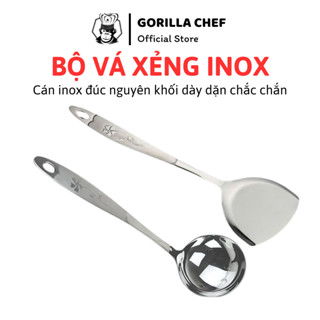  Vá xẻng cán bông 36cm inox vá sạn inox vá sạn nguyên khối GORILLA CHEF an toàn dễ dàng làm sạch 