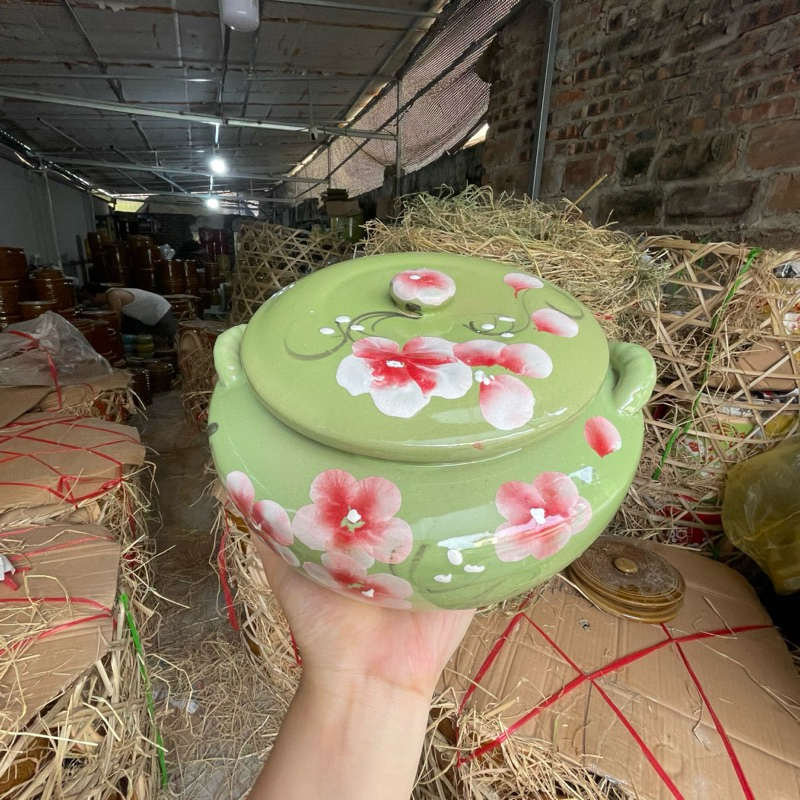 Âu Đựng Mỡ Bằng Sứ, Liễn Đựng Mỡ, Hũ Đựng Mỡ, Âu Mỡ Sành Vẽ Hoa Đào