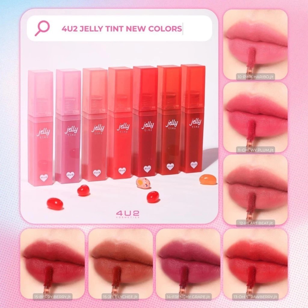 Son 4U2 Dạng Thạch Blur Tint Jelly Tint căng mọng môi Mảnh Mai, Hiệu ứng Mờ lì 4U2 Thái Lan 4g