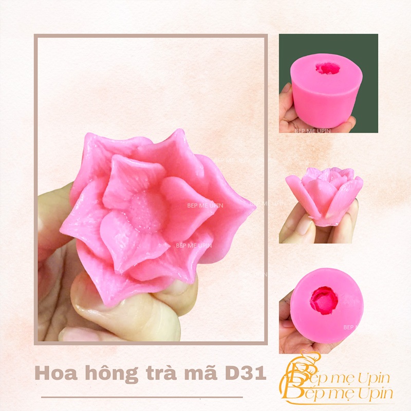 Khuôn silicon hoa hông trà mã D31 ảnh thật làm từ socola dẻo