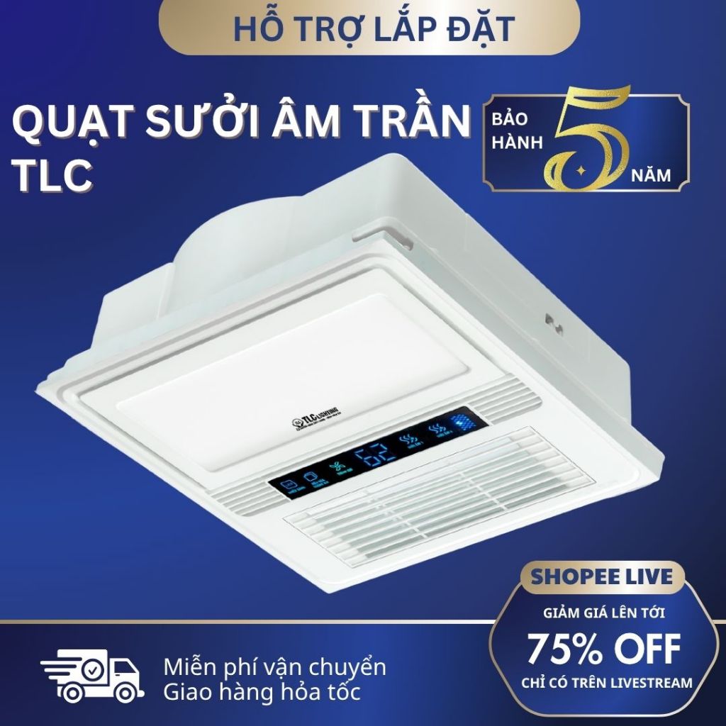  Quạt Sưởi Âm Trần TLC Chính Hãng 30X30cm có Hút Mùi Quạt Mát Chiếu Sáng Bảo Hành 5 Năm 