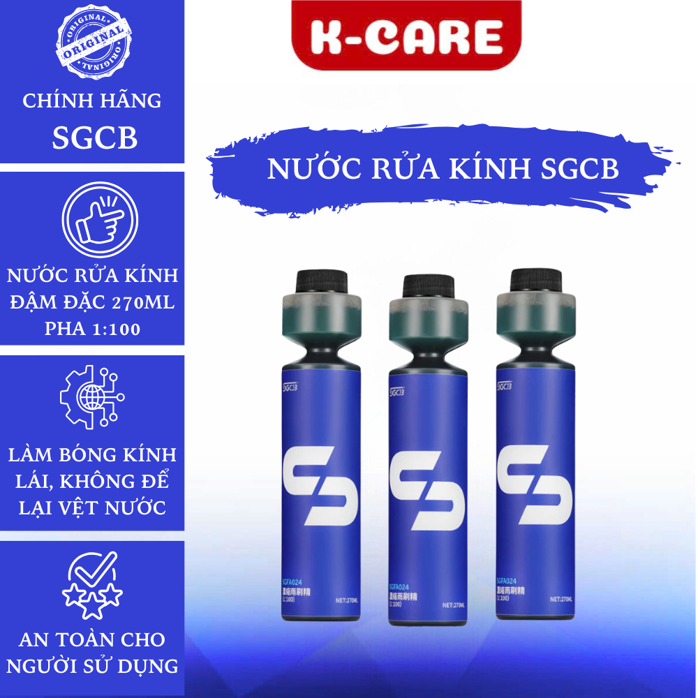 Nước rửa kính ô tô SGCB, Nước rửa kính đậm đặc 1:100, Tạo bóng và sạch vết bẩn 270ML Kcare
