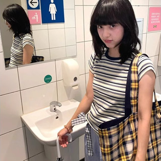 áo thun kẻ ôm body vintage đẹp áo girl phố style mùa hè Eleclassm baby tee áo kiểu xinh hàn quốc