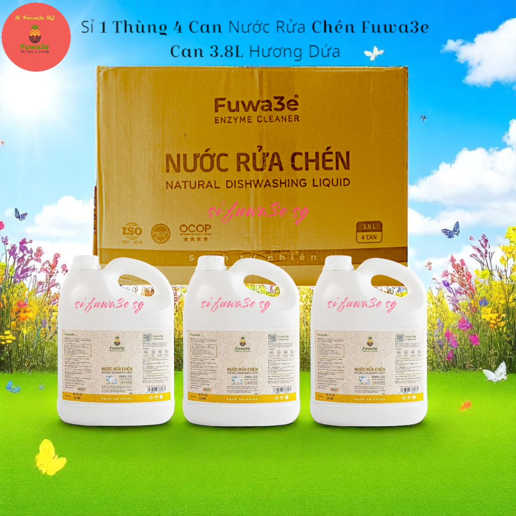 SỈ 1 THÙNG (4 CAN) NƯỚC RỬA CHÉN FUWA3E HƯƠNG DỨA – 3.8L/CAN | Sỉ Fuwa3e SG