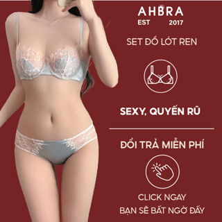 Set Đồ Lót Ren Sexy Nữ Gợi Cảm Có Gọng Mút Mỏng Phối Lụa Satin AHBRA G88