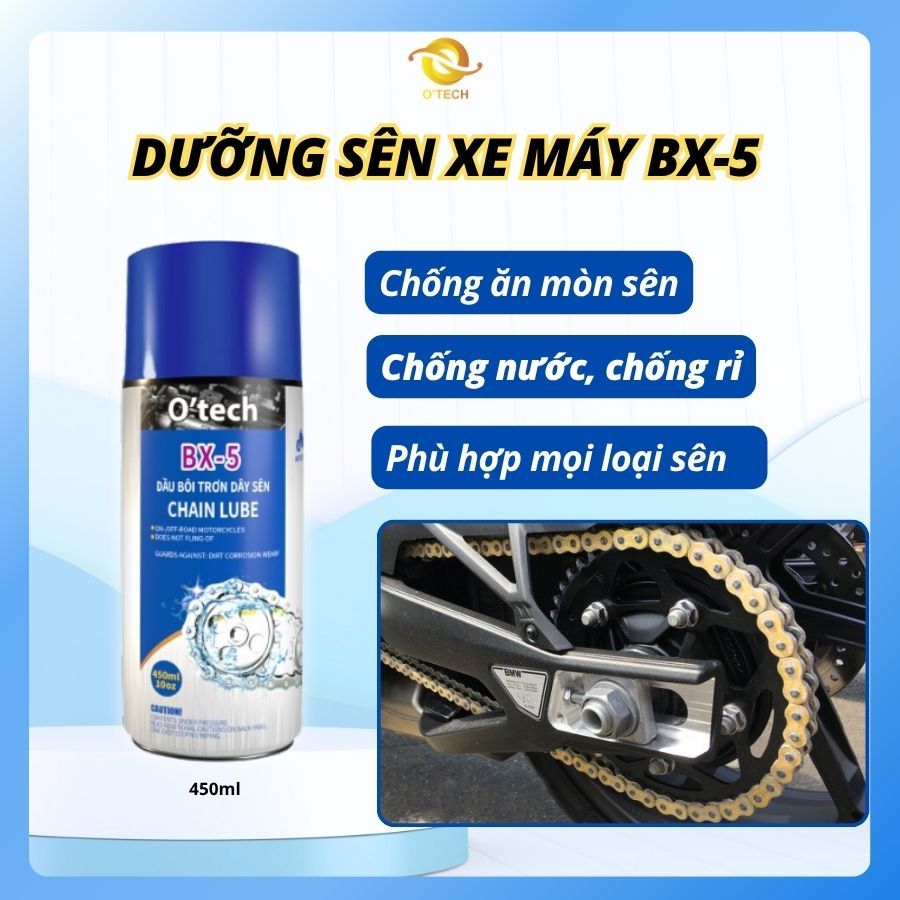 Xịt Bôi Trơn Dưỡng Sên, Vệ Sinh Sên BX5 OTech 450ml Chính Hãng - Bảo dưỡng sên chuyên nghiệp