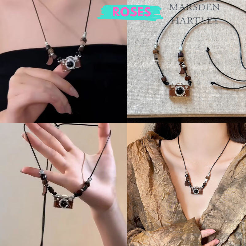 Vòng Cổ Máy Ảnh Màu Nâu ROSES Dây Chuyền Nữ Phong Cách Retro Có Thể Điều Chỉnh Kích Thước VCMA