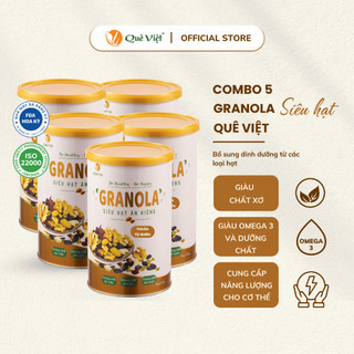  COMBO 5 hộp Granola siêu hạt ngũ cốc ăn kiêng Quê Việt 500g hộp + Tặng 1 hộp trà gạo lứt Quê Việt 600gr  24 túi * 25g  