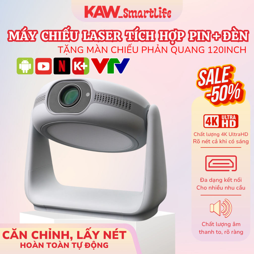  Máy Chiếu Leser K1 SWI Chất Lượng FullHD Tích Hợp Pin 5200mAh Android11 Xoay 130* Tự Chỉnh KEYSTONE Tích Hợp Đèn LED 