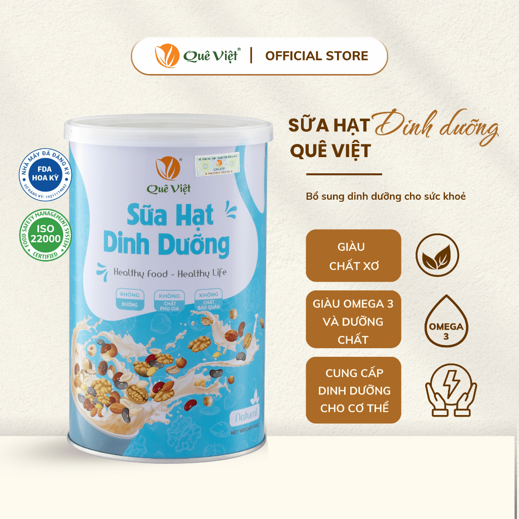 Sữa hạt dinh dưỡng Quê Việt - Lon 500G