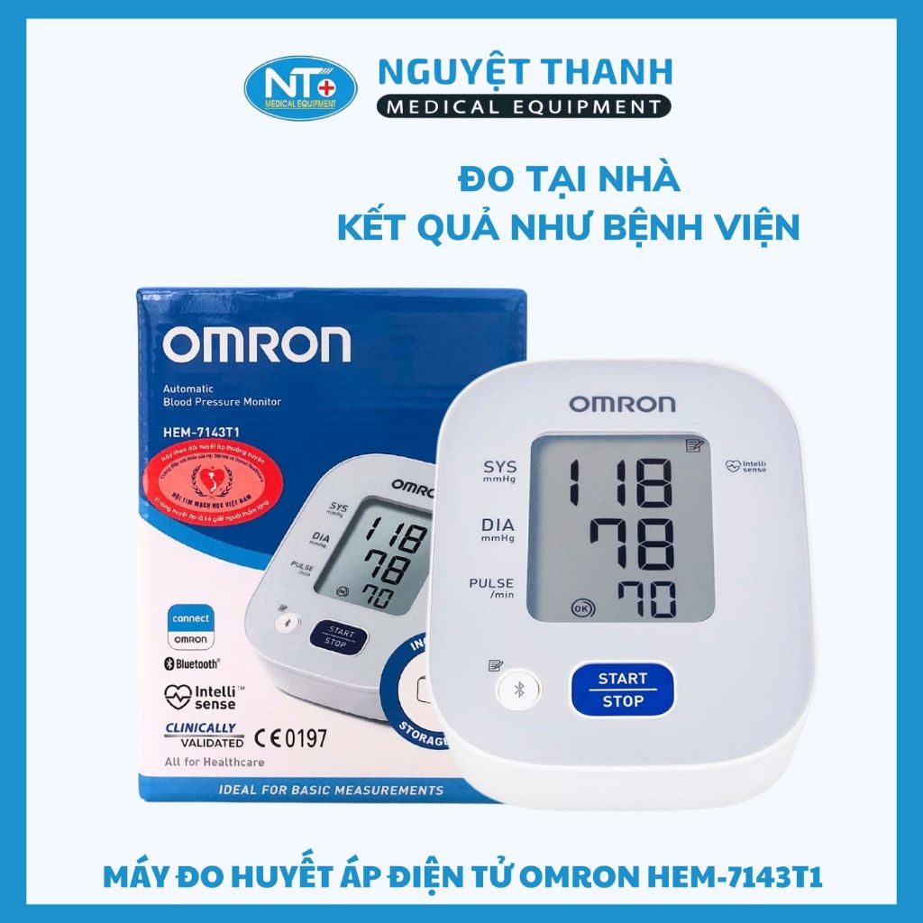 Máy đo huyết áp điện tử Omron HEM-7143T1, kết nối Bluetooth, công nghệ IntelliSense