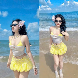  S940  TÁO ĐỎ BIGSIZE 55-90KG  SET 3 MÓN BIGSIZE ÁO BRA + ÁO ỐNG + QUẦN BÍ SET ĐI BIỂN 