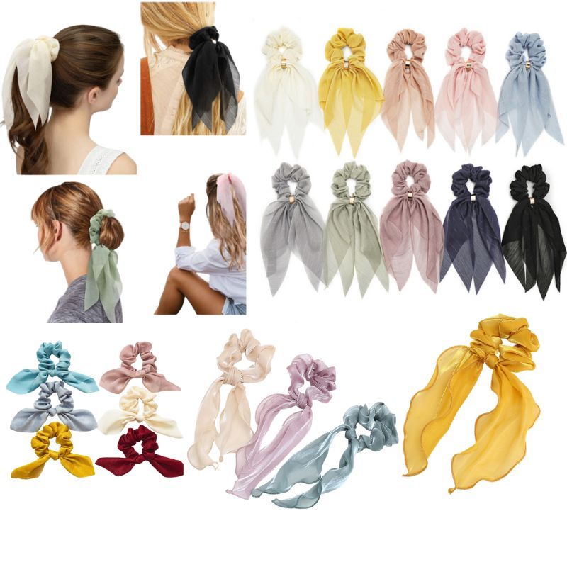 Dây buộc tóc Scrunchies lụa dáng dài dễ thương