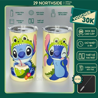 29NS Ly Giữ Nhiệt Stitch Khủng Long 600ml Inox 304 Cao Cấp Giữ Nhiệt Nóng Lạnh Tặng Cọ và Ống Hút