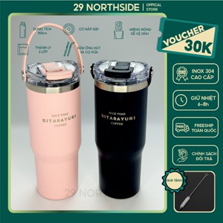 Ly Giữ Nhiệt SITARAYURI Dung Tích Lớn 900ml Có Quai Sách Tiện Lợi Tặng Kèm Ống Hút Dễ Dàng Vệ Sinh