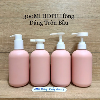 Chai nhựa HDPE dáng Bầu Tròn 300ml Màu Hồng- Đựng dầu gội,sữa tắm,kem body - Chất lượng - Hàng Đẹp