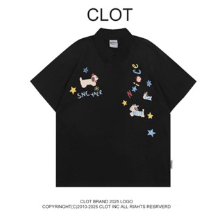 CLOT áo phông  nữ đen POLO mùa hè form rộng  áo thun  local brand