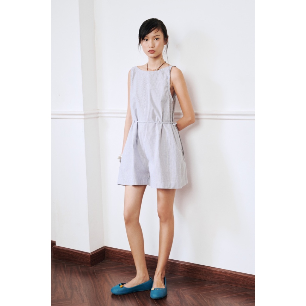 LIBÉ WORKSHOP - Áo liền quần ngắn thắt dây ngang eo hoạ tiết sọc