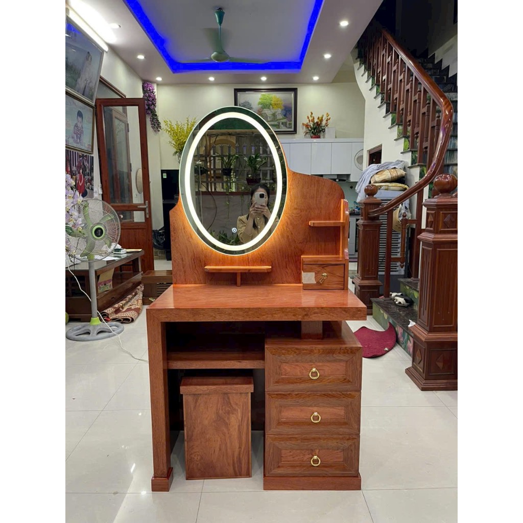 Bàn trang điểm gỗ hương đá dài 80cm kèm ghế, bàn trang điểm đèn led tùy mẫu