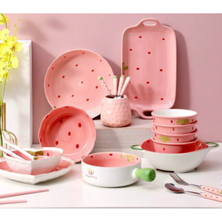  Bộ chén bát tô dĩa đũa muỗng sứ hình dâu tây 