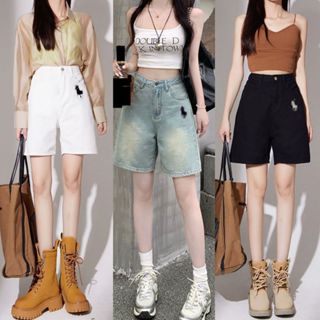 Quần Ngố Jean nữ thêu ngựa cạp cao dáng Lửng màu xanh đen Lưng cao MIAA bigsize