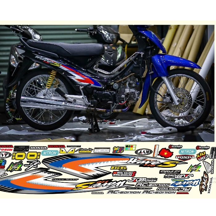 TEM RỜI WAVE THÁI S 110 XANH ĐEN DECAL 3 LỚP
