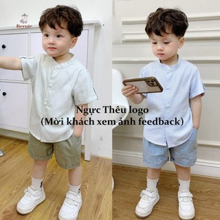  Bộ sơ mi cộc tay bé trai cổ trụ kẻ sọc thêu cá sấu Bernie - Bộ quần áo cộc quần sooc bé trai 9-23kg- 0424B24 