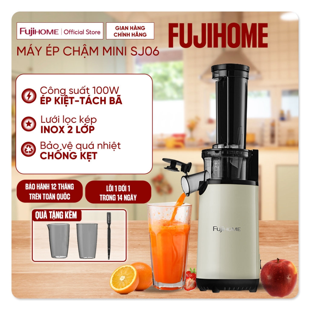 Máy ép chậm mini FUJIHOME SJ06, Máy máy ép trái cây rau củ công suất 100W dung tích 400ml,lưới lọc kép bảo vệ quá nhiệt