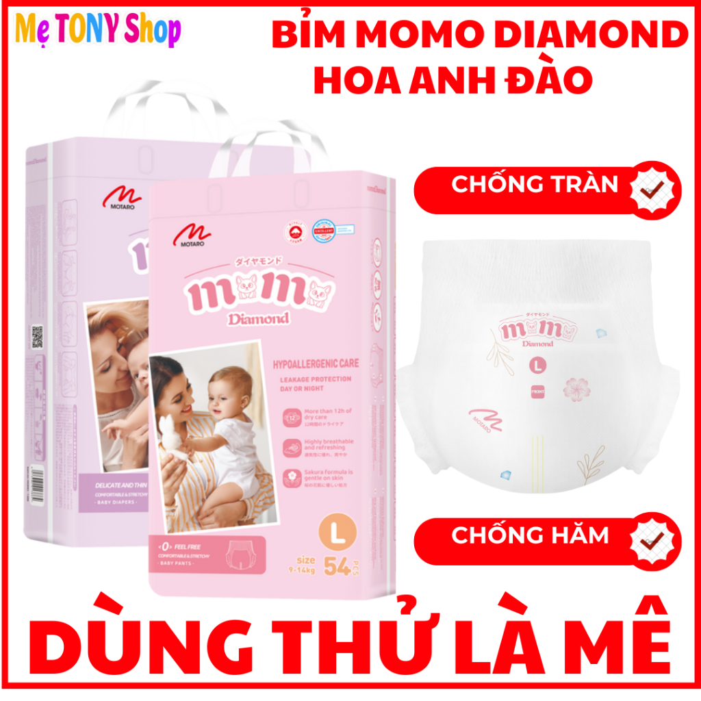 [Mua4-Tặng 1]THỬ 1 Miếng Bỉm Tã Dán/Quần Momo Diamond Đủ Size(Tinh Chất Hoa Anh Đào Chống Hăm)