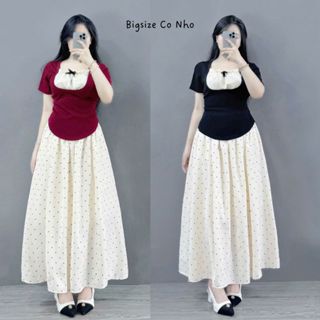 Sét kiểu bigsize nữ nàng thơ áo kiểu phối ren kèm chân váy A dài (có lẻ áo/váy) 55-95kg - SET (G264+CV422)