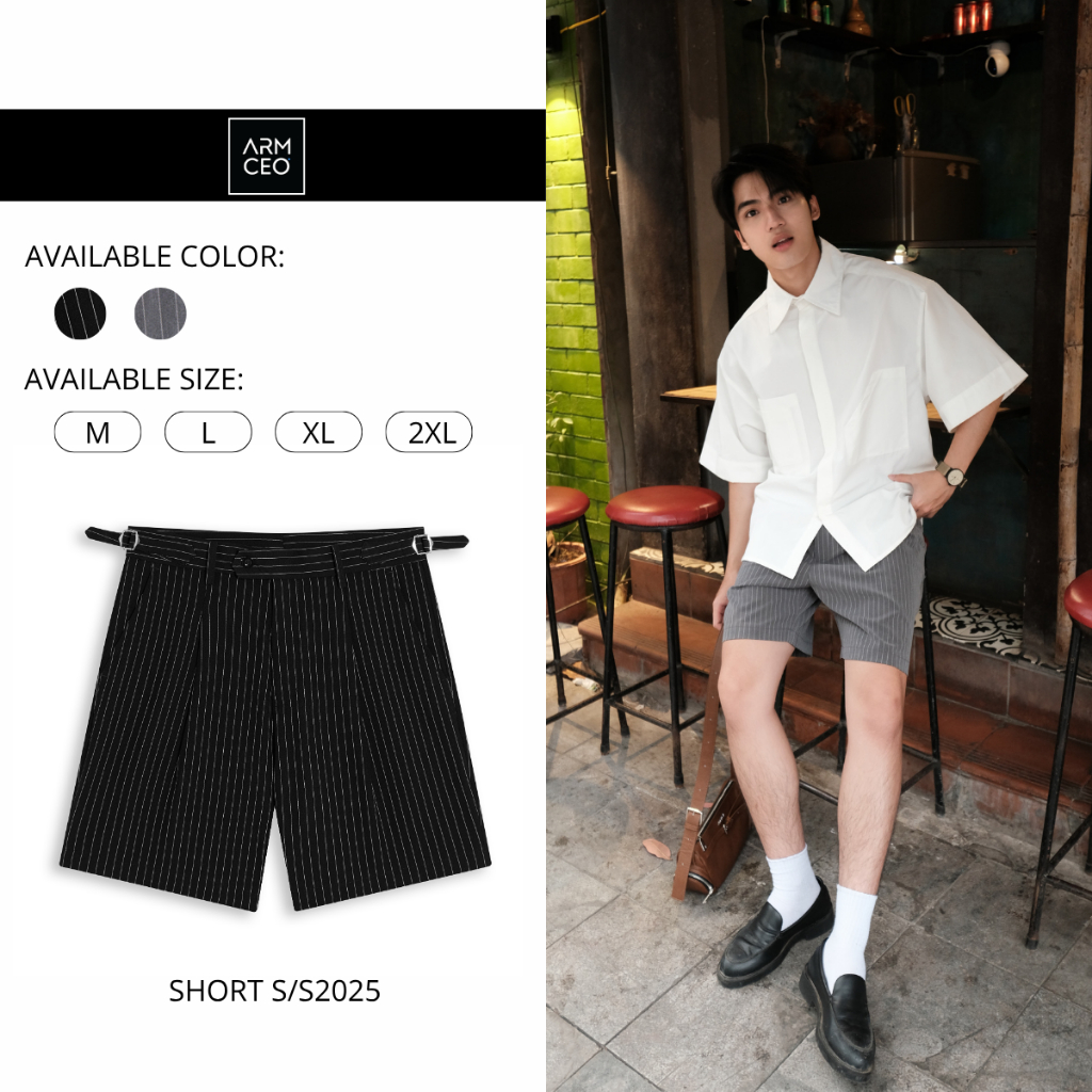 Quần short ARMCEO sidetab kẻ sọc thanh lịch - N01