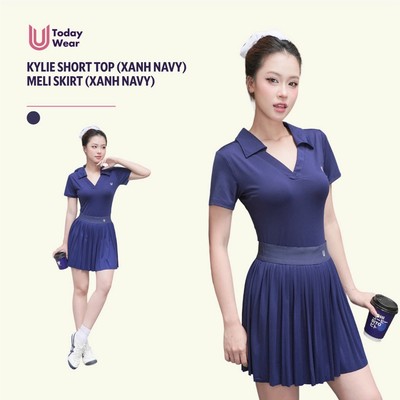 Set bộ đồ chơi tennis pickleball nữ xanh navy áo Kylie Short Top mix chân váy Meli Skirt Today U Wear