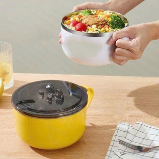 Bát tô ăn mì 2 lớp Inox chống nóng có nắp kê điện thoại cỡ 15cm mã 20054