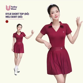 Set bộ đồ chơi tennis pickleball nữ đỏ áo Kylie Short Top mix chân váy Meli Skirt Today U Wear