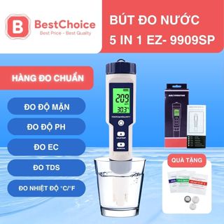 [Hoả tốc HCM] Bút đo độ mặn của nước 5 trong 1 EZ-9909SP pH/TDS/EC/độ mặn/nhiệt độ + 3 gói pH chuẩn