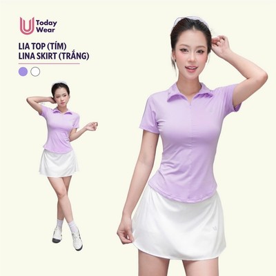 Set bộ đồ thể thao nữ pickcleball tennis áo Lia Top tím chân váy Lina Skirt trắng Today U Wear thoáng mát có quần bảo hộ