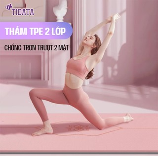  Thảm tập yoga tại nhà chống trơn trượt dày 6mm-8mm định tuyến cao cấp TIDATA chất liệu TPE 