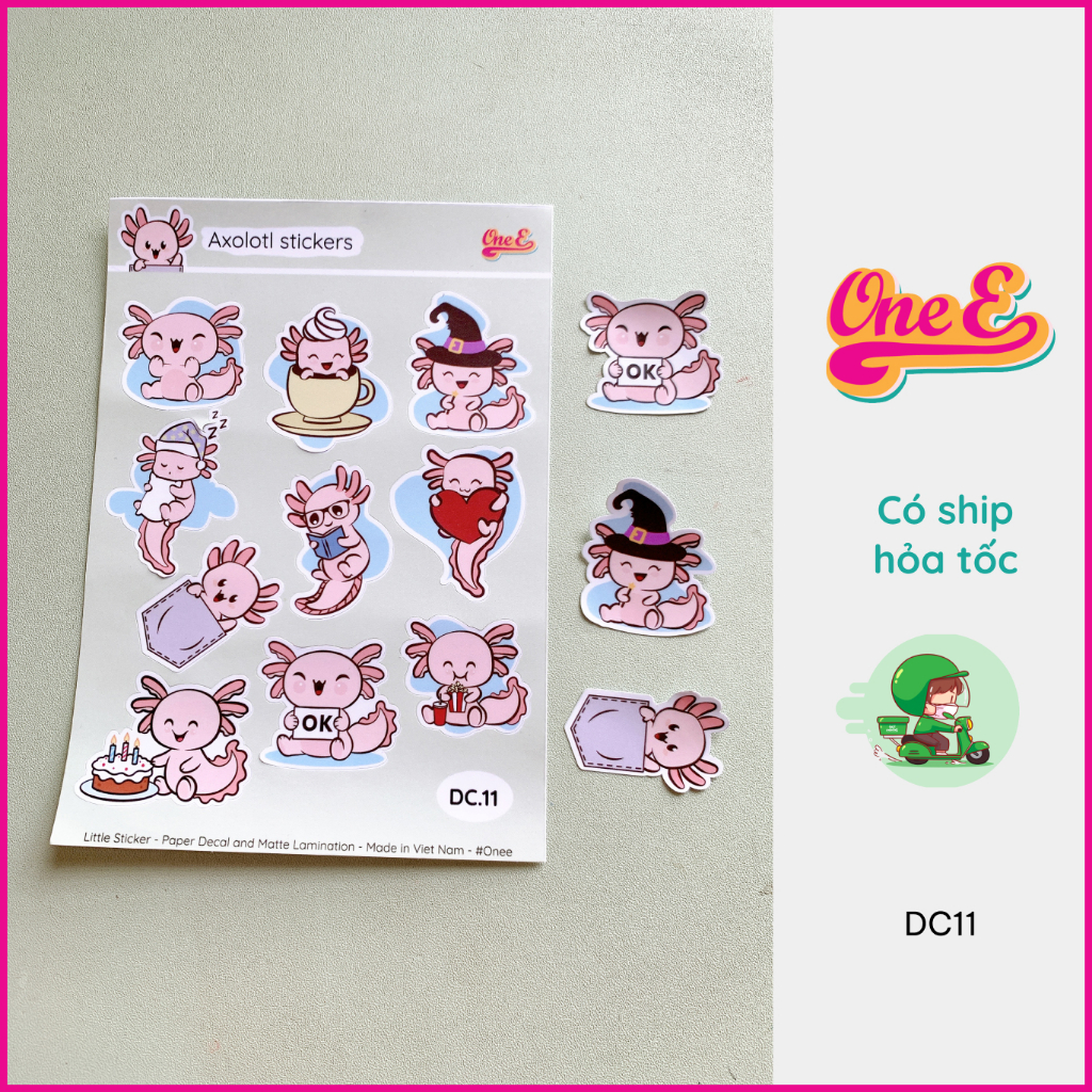 Sticker 10 em Axolotl meme cute dễ thương - trang trí sổ tay, sách vở DC0011