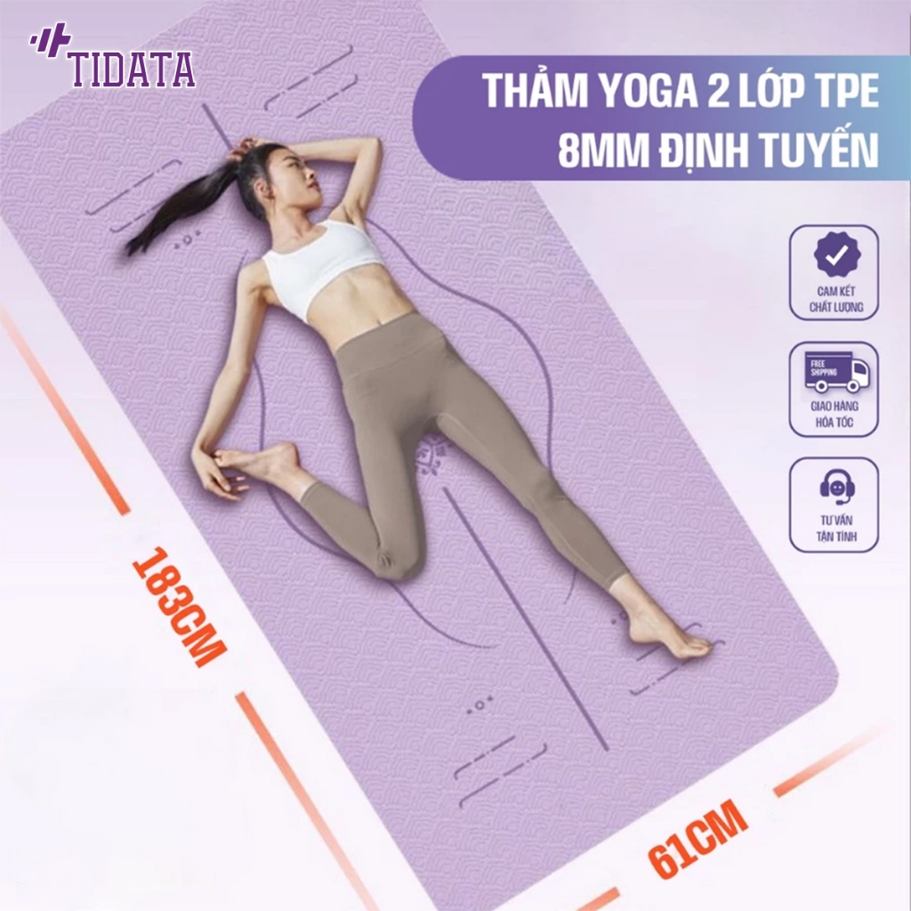  Thảm tập yoga tập gym tại nhà 8mm TPE 2 lớp định tuyến T2L chống trơn trượt TIDATA 