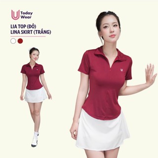 Set bộ đồ thể thao nữ pickcleball tennis áo Lia Top đỏ chân váy Lina Skirt trắng Today U Wear thoáng mát có quần bảo hộ